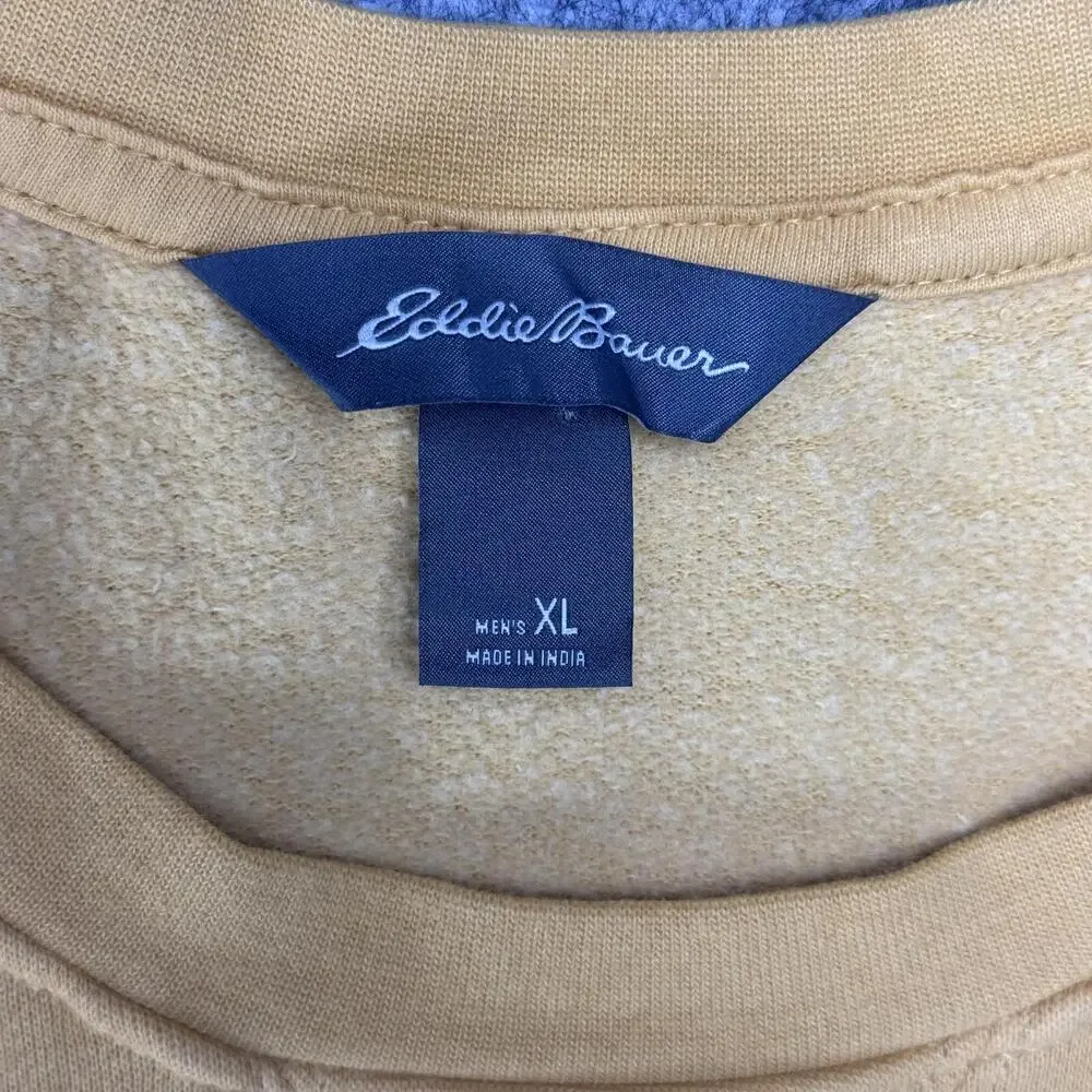 Eddie Bauer Sweatshirt Mens XL Beige Fleece Pullover Crewneck Logo Casual